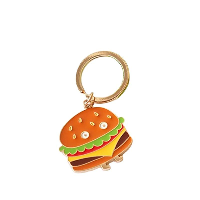 Rantai Kunci Enamel Logo Tersuai Borong Rantai Kunci Hamburger Logam Rantai Kunci Makanan Comel